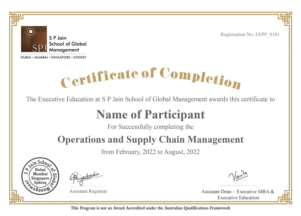 Sample operations and supply chain management certificate